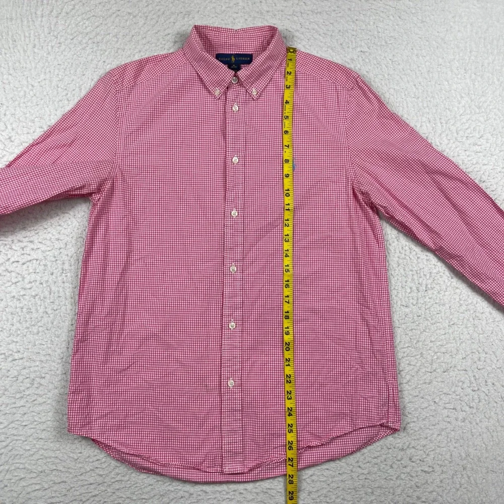 Ralph Lauren Button Down Shirt Boys XL Pink White Gingham Cotton Preppy Classic